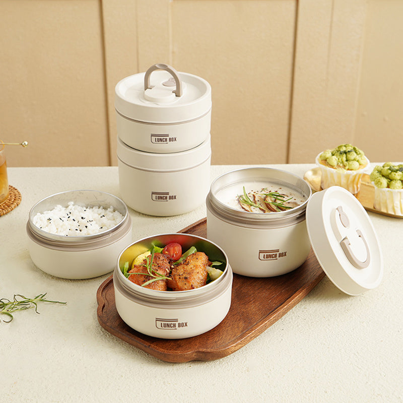 Meerlagige Isobox™ geïsoleerde lunchbox van roestvrijstaal met draagtas voor warme maaltijden.
