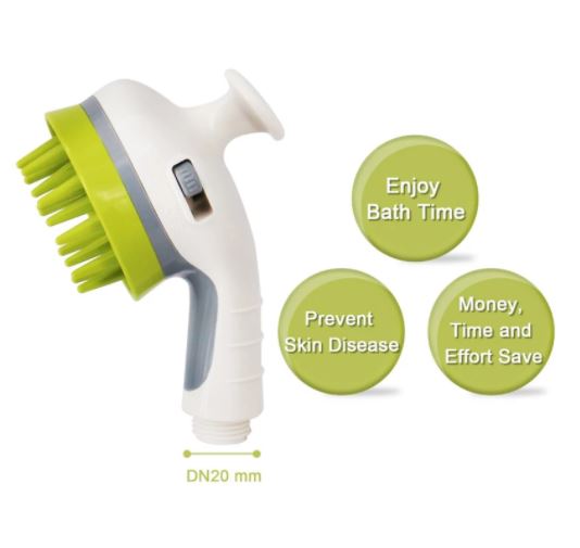 Multifunctionele hondenborstel en kattenborstel met douche- en massagefunctie; voor grondige reiniging.