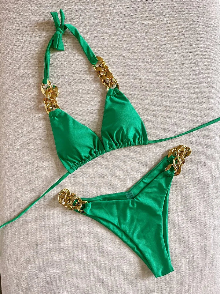 Flatterende push-up triangel bikini set voor dames, ideale zwemkleding voor de zomer.