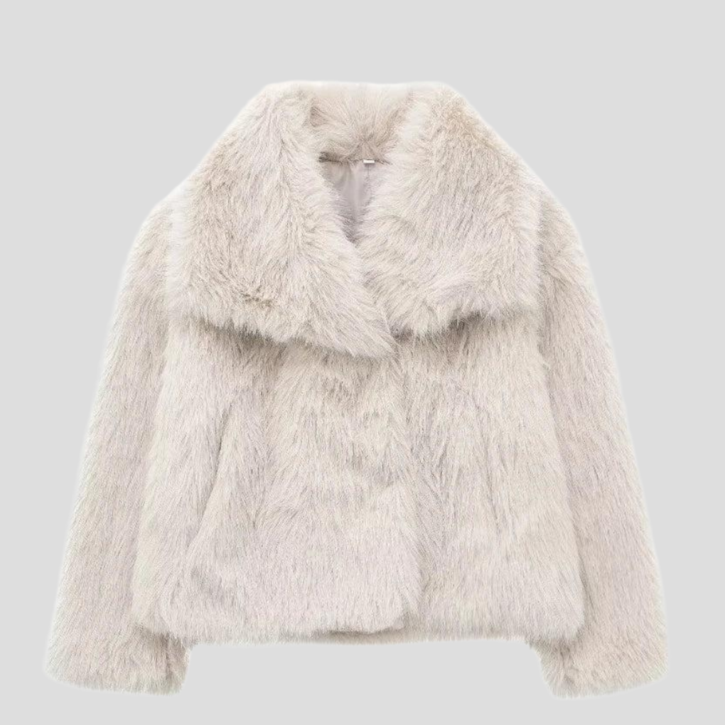Elegante dames winterjas van imitatiebont, biedt warmte en stijl voor koude dagen.