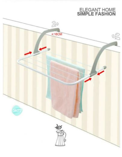 Handig grijs wasrek, ophangbaar droogrek voor balkon en badkamer, perfect voor kleding drogen.