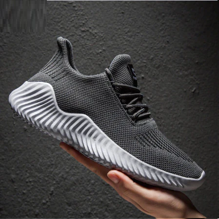 Herensneakers met ademend materiaal, comfortabel en trendy, verkrijgbaar in zwart en grijs.