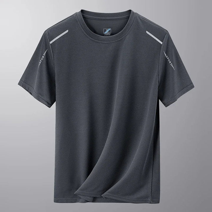 Details van Hoymans sneldrogend en ademend sport t-shirt stof. Perfect voor actieve mannen fitness & gym.