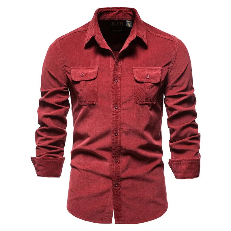 Stijlvol modieus heren overhemd van zacht corduroy, perfect voor een elegante look.