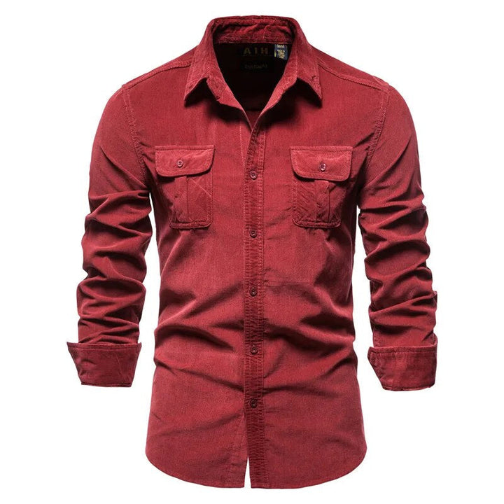 Stijlvol modieus heren overhemd van zacht corduroy, perfect voor een elegante look.