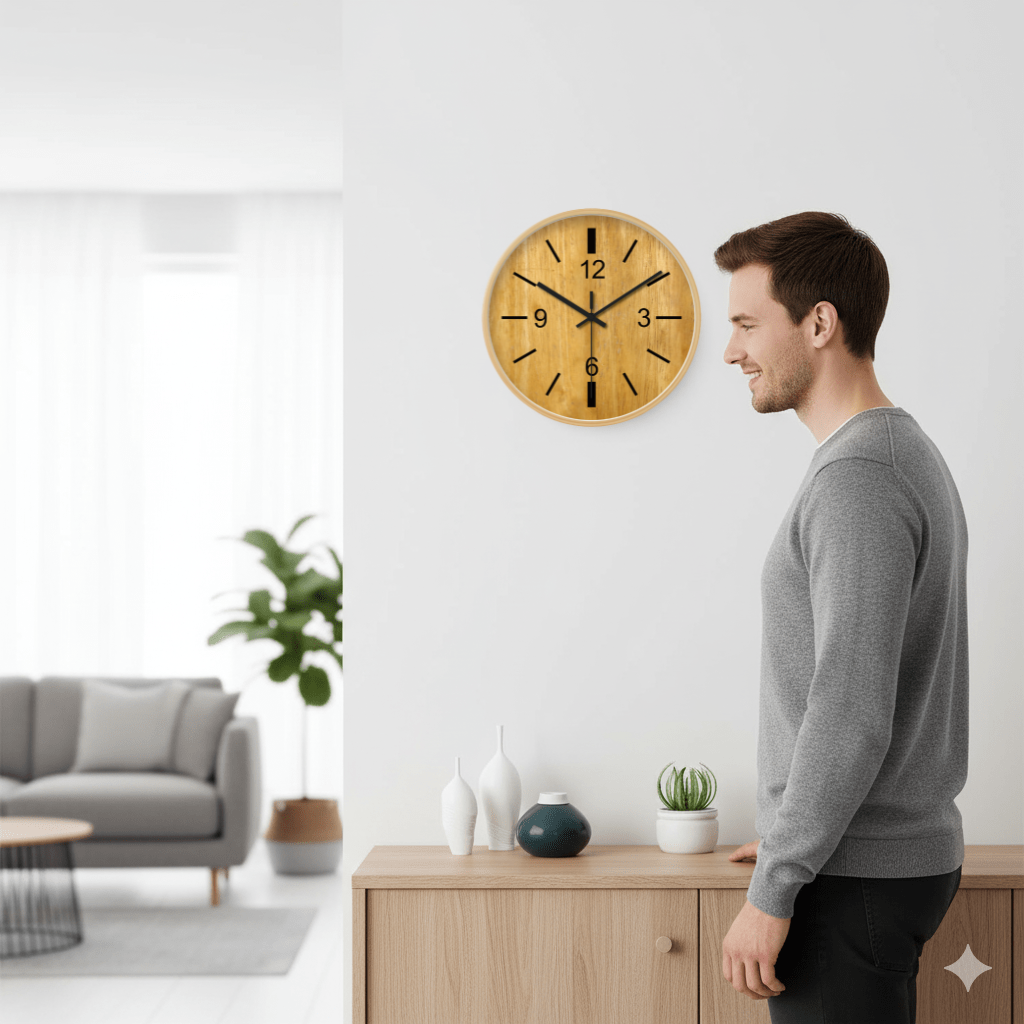 Rustieke 30 cm houten wandklok voor een warm interieur. Stille en stijlvolle decoratie voor slaapkamer.
