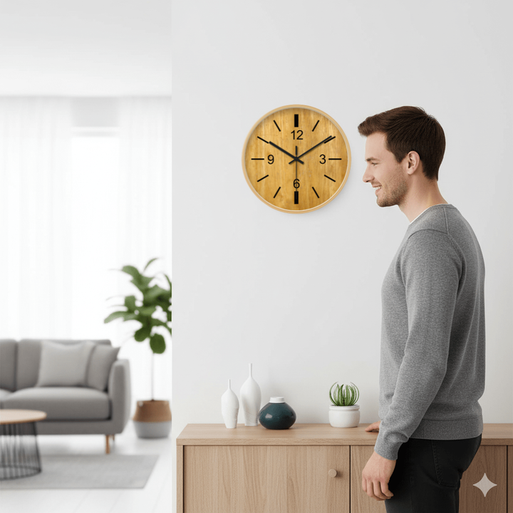 Rustieke 30 cm houten wandklok voor een warm interieur. Stille en stijlvolle decoratie voor slaapkamer.