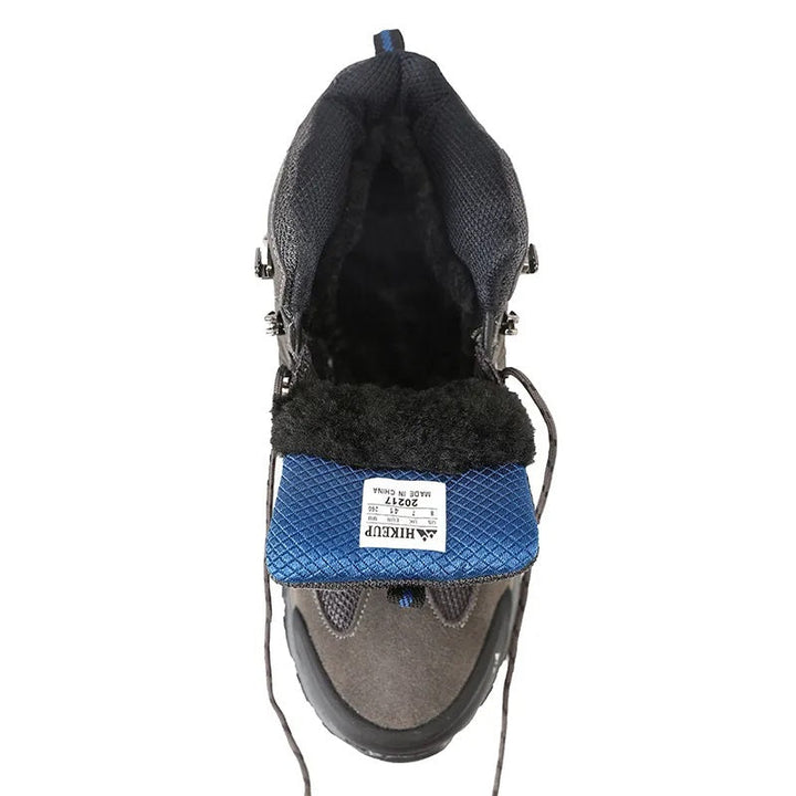 Robuuste grijze heren waterdichte wandelschoenen, hoogmodel, ideaal voor uitdagende trekkingtochten.