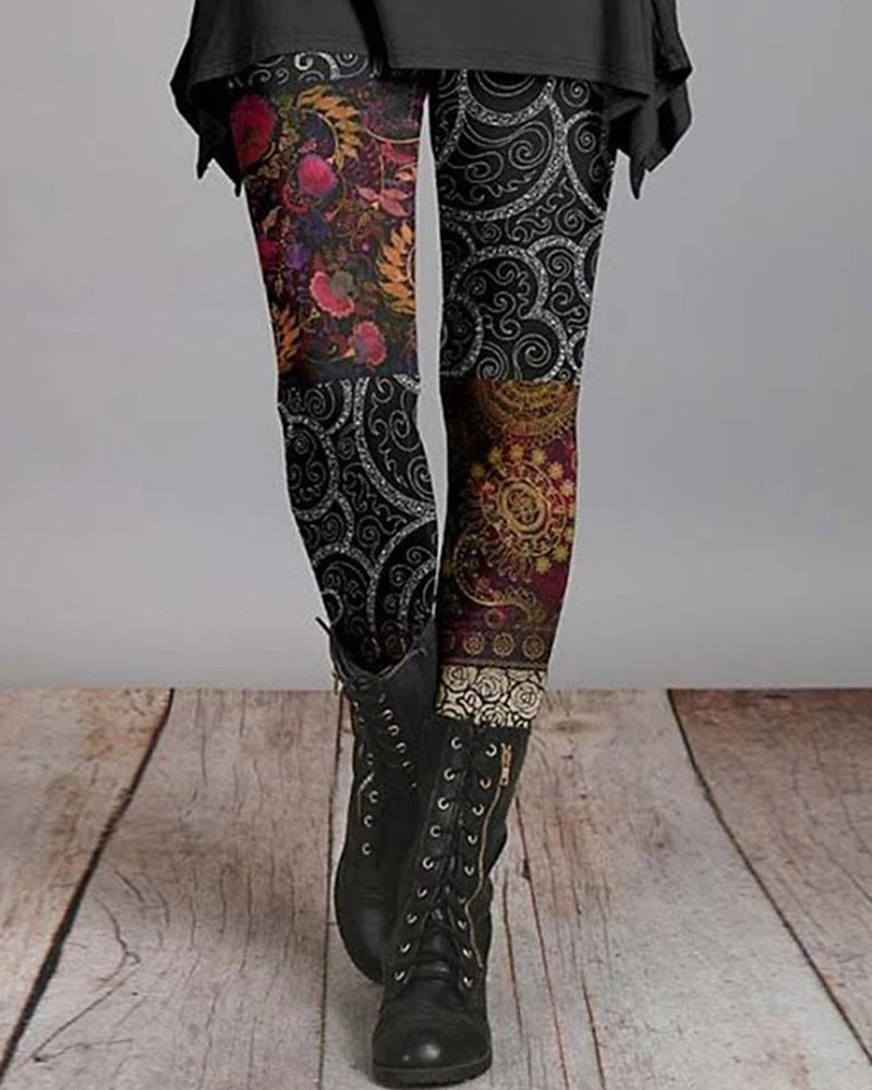 Trendy dames bohemian leggings met gedetailleerde etnische prints en comfortabele hoge taille.
