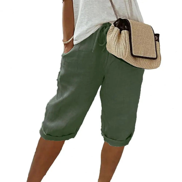 Stijlvolle vintage dames kniebroek met comfortabele losse pasvorm en elastische taille voor een casual zomerlook.