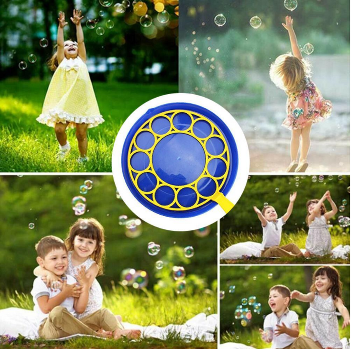 Feestartikelen: kleurrijke bellenblaasmachine die veel bellen creëert voor kinderfeestjes en buitenplezier.