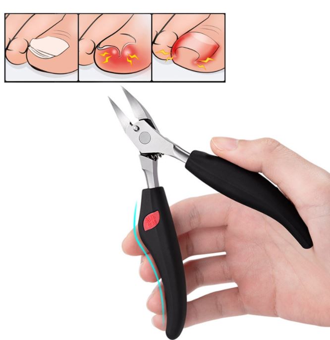 Zwarte professionele rvs teennagelknipper. Perfect voor dikke en ingegroeide nagels, essentieel voor voetverzorging.