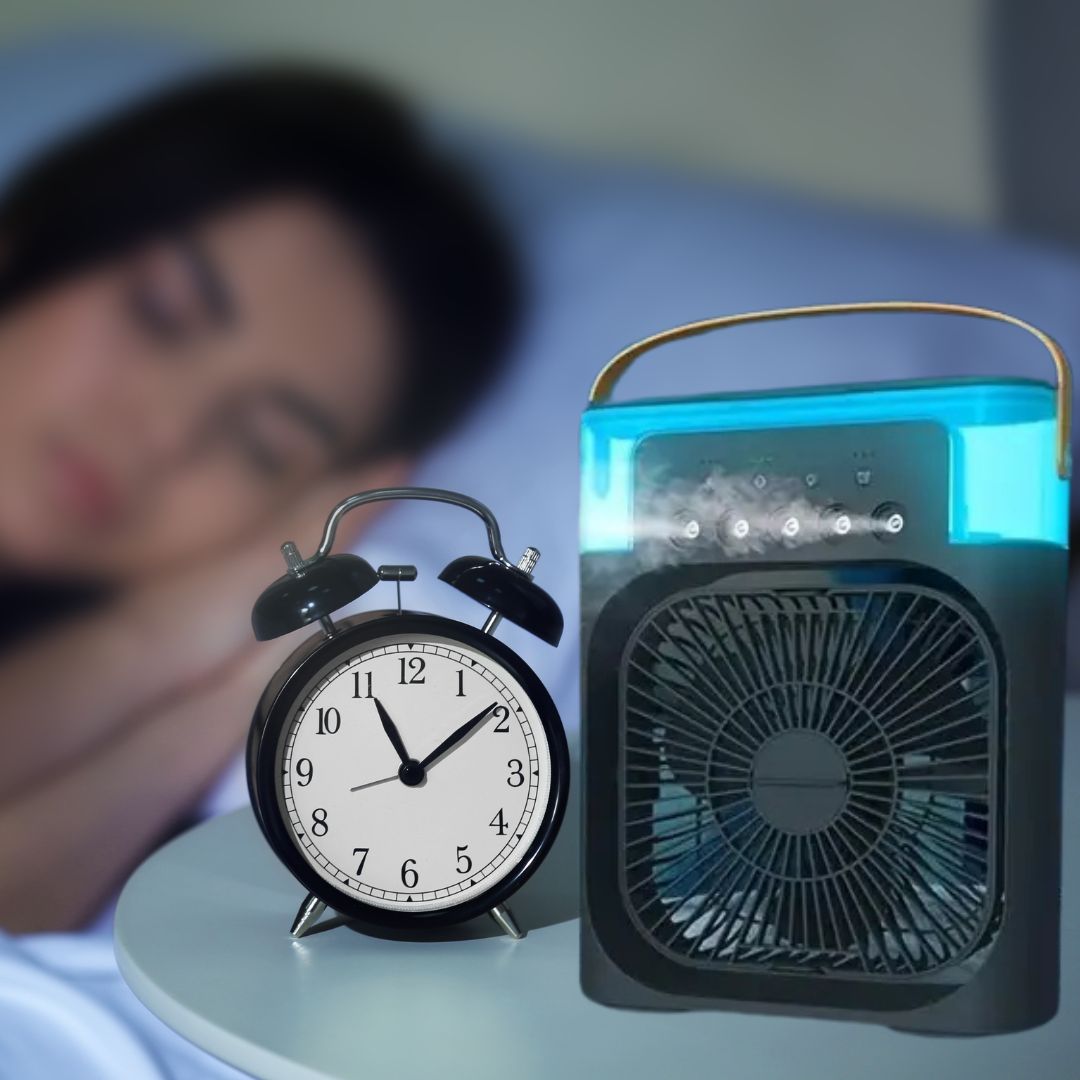 Huis airco 3-in-1: koeler, bevochtiger en reiniger, compleet met LED-verlichting.