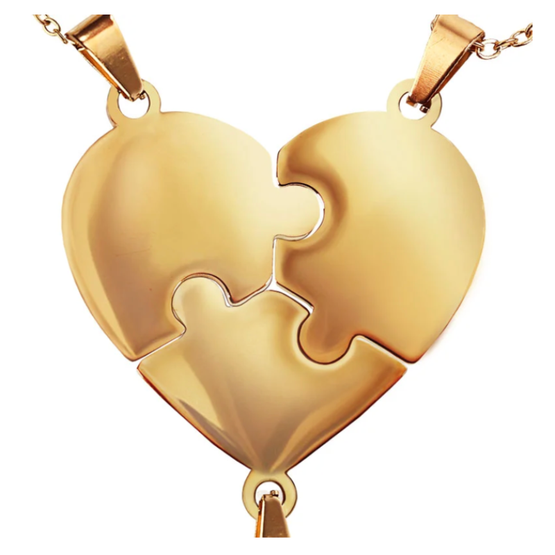 Edelstalen puzzelketting met aangepaste gravure, symbool van eenheid.