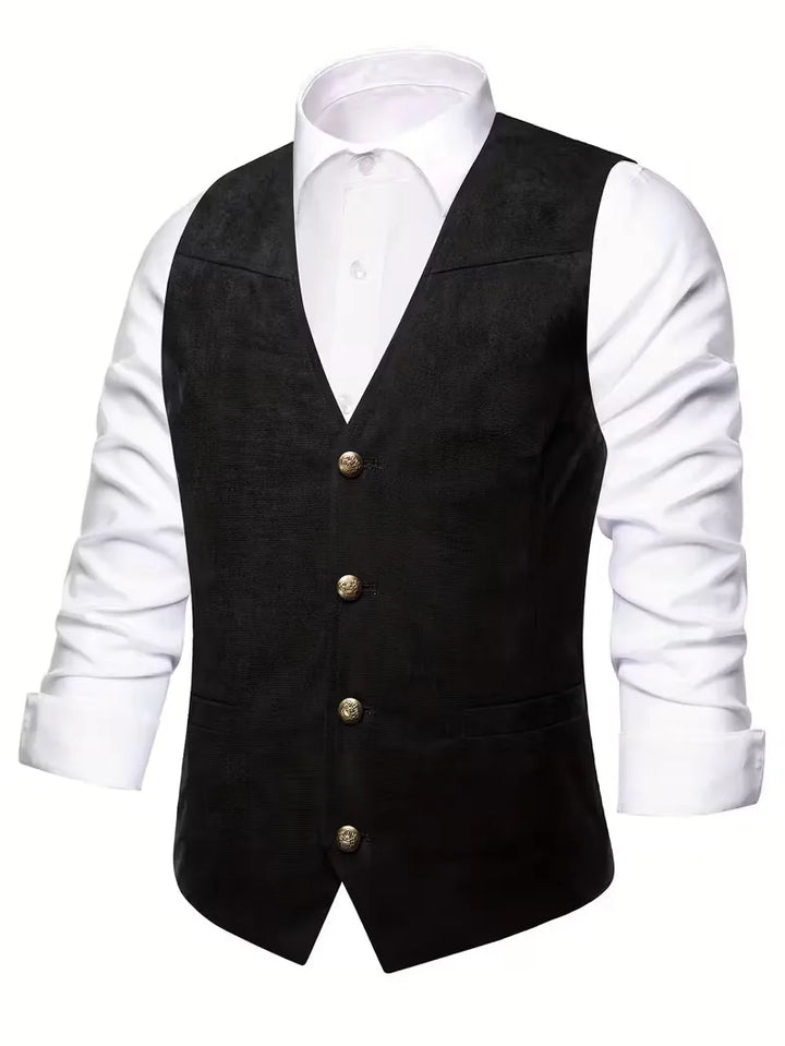 Formeel heren gilet, V-hals en knopen, onmisbaar voor een complete en nette look.