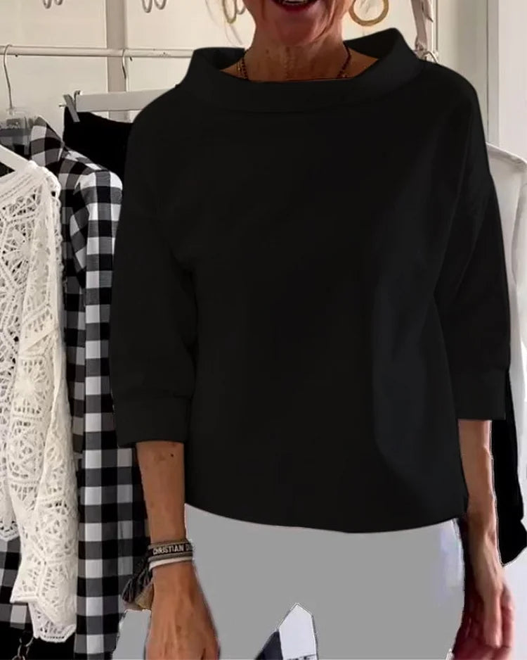 Comfortabele en veelzijdige casual damestop met revers. Perfect voor lente/herfst, elegante damesmode.