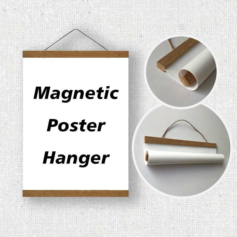 Minimalistische magnetische posterophanger van hout, een strakke oplossing voor elke wanddecoratie.