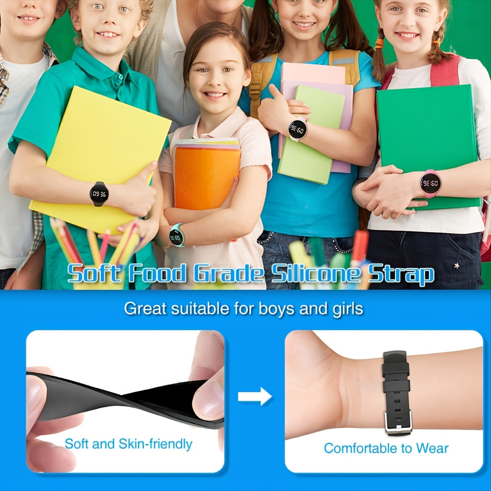 Smart fitness horloge voor kinderen: monitort activiteit, toont tijd via LED en trilt zachtjes.