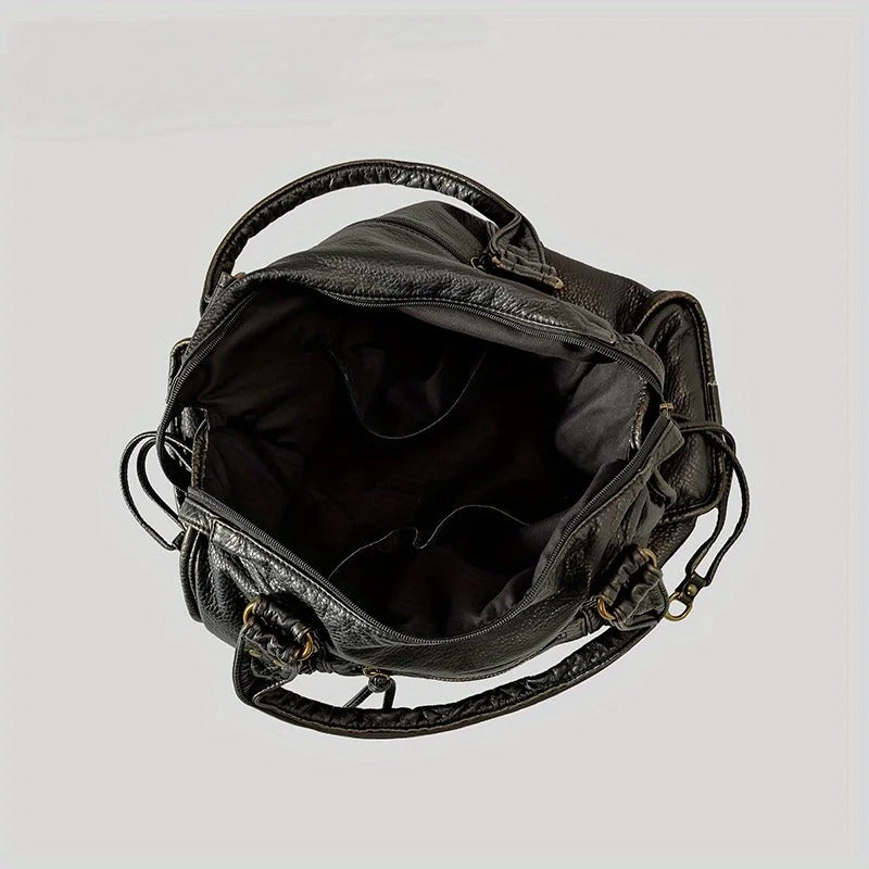 Modieuze vintage luxe schoudertas voor dames, zwart PU leer met een chique en elegante uitstraling.