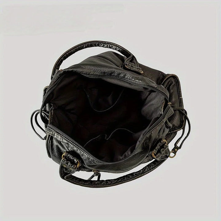 Modieuze vintage luxe schoudertas voor dames, zwart PU leer met een chique en elegante uitstraling.