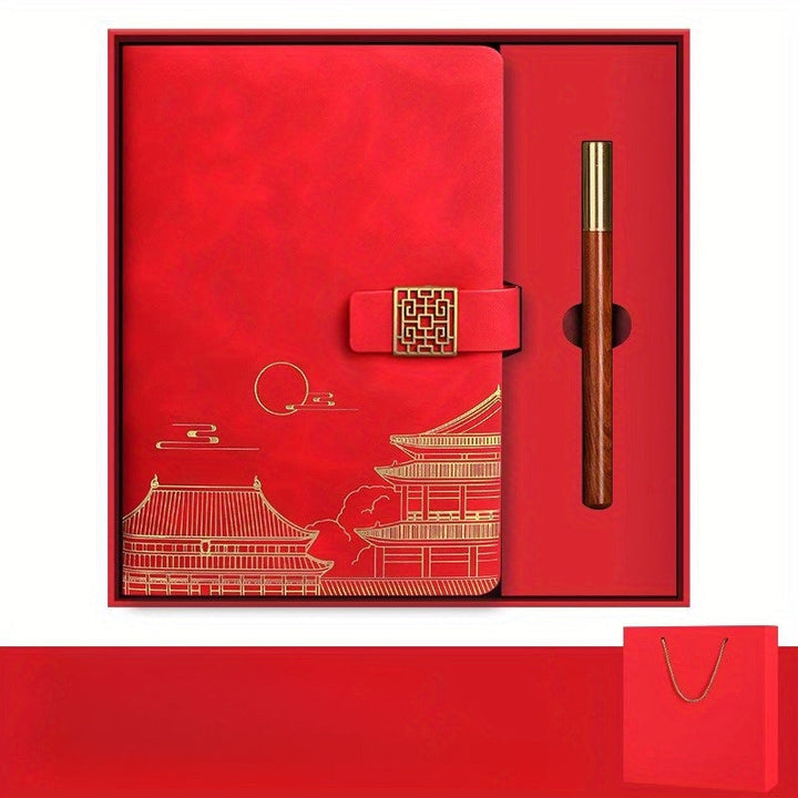 Zakelijke cadeau set: Verboden Stad notitieboek, pen en thermosfles in exclusieve verpakking.