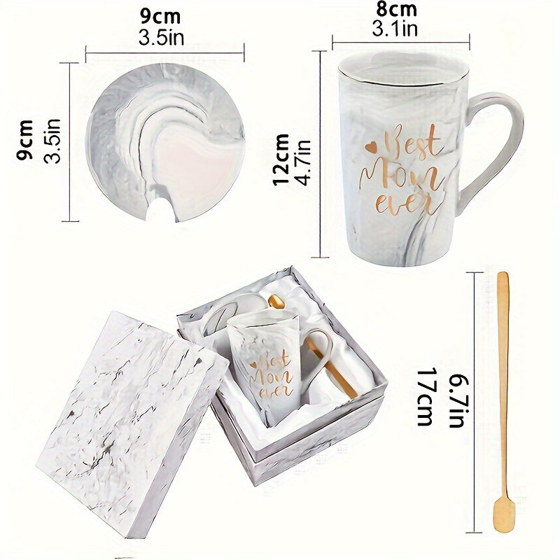 Luxe marmeren mokset met gouden opdruk, een prachtig geschenk voor moeders. Porseleinen koffie- of theemokken.