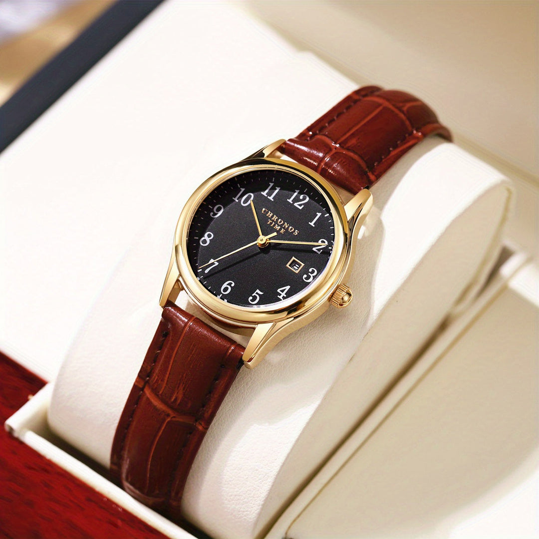 Cadeau-idee: Elegant dames kwarts polshorloge met luxe leerlook band. Tijdloos, stijlvol en duurzaam.