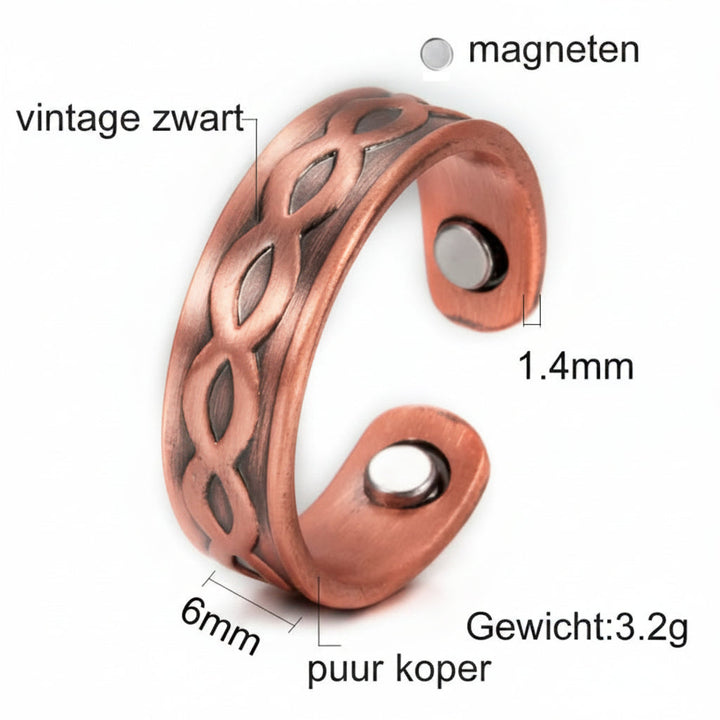 Stijlvolle unisex retro koperen ring met oneindigheidssymbool. Verstelbaar vintage sieraad, perfect voor dagelijks gebruik.