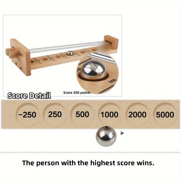 Het Houten Stickballspel Ruimte Avontuur toont alle onderdelen: houten stokken, ballen en het ruimteparcours voor actie.