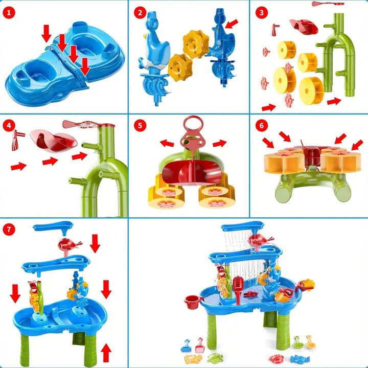 Veelzijdige 3-laags speeltafel voor kinderen, combineert zandtafel en watertafel functies voor eindeloos plezier.