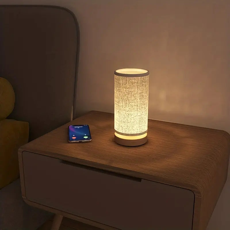 Stijlvol LinoGlow linnenlook nachtlampje met bloemenpatroon; gezellige sfeerverlichting voor slaapkamer.