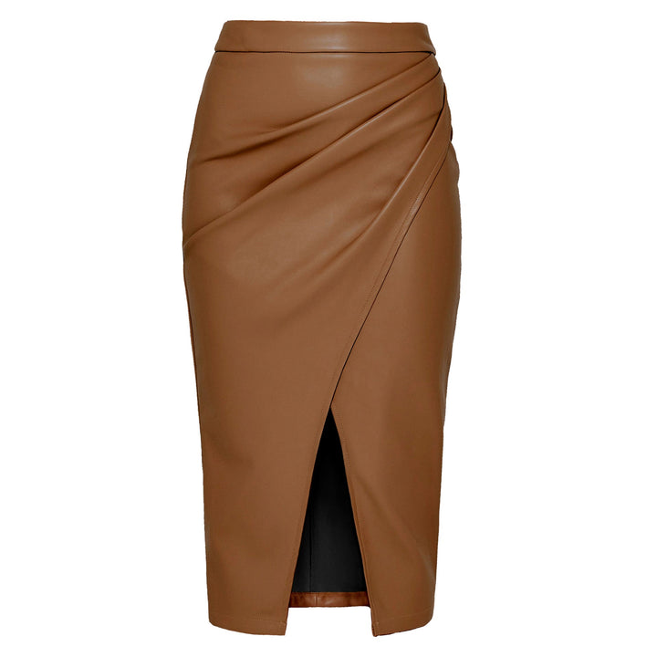 Chique dames midirok met elegante zijplooi, perfect voor een modieuze en veelzijdige look.