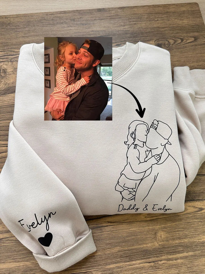 Heren gepersonaliseerde hoodie met geborduurde persoonlijke foto. Perfect als uniek cadeau of herinnering.