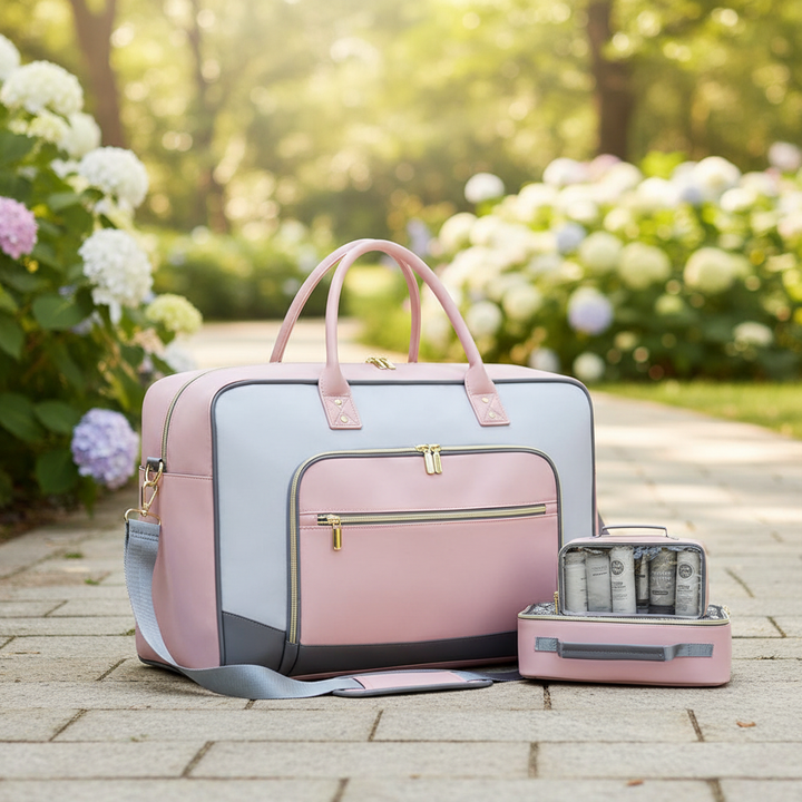 Compacte 4-delige polyester reisset met reistas, toilettas, schoenentas en organizer voor georganiseerd reizen.
