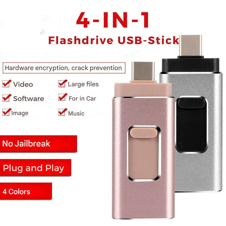Stijlvolle, compacte metalen DataFlex 4-in-1 flashdrive. Handige mobiele opslag voor iPhone, Android, PC.