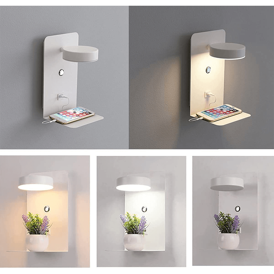 Verstelbare LED wandlamp met geïntegreerde USB oplaadpoort, ideaal voor sfeervolle verlichting in elke ruimte.