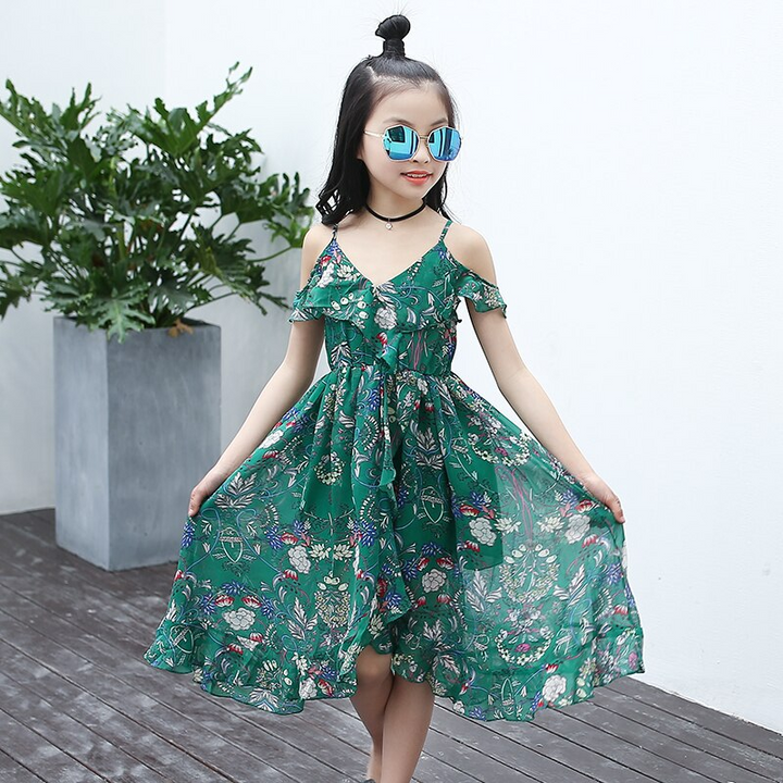 Gele casual meisjesjurk in bohemian stijl, perfecte kinder strandjurk voor de zomer.
