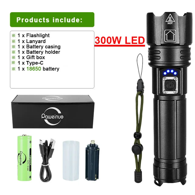 Unisex LED zaklamp, ultrahelder, oplaadbaar, perfect voor wandelen en buitenactiviteiten.