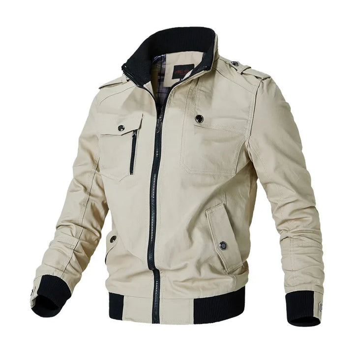 Winddicht heren windjack in militaire stijl, slim fit, zwart, voor herfst en lente casual mode.
