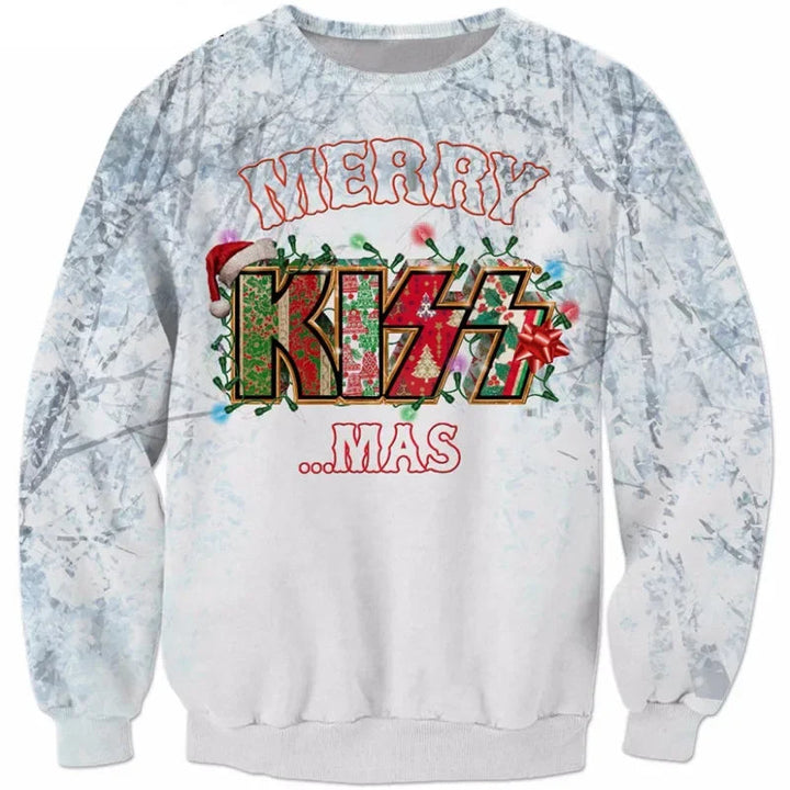 Unieke heren kersttrui in rockstijl. Ideaal als feestoutfit voor de kerst. Comfortabele wintertrui met stoer design.