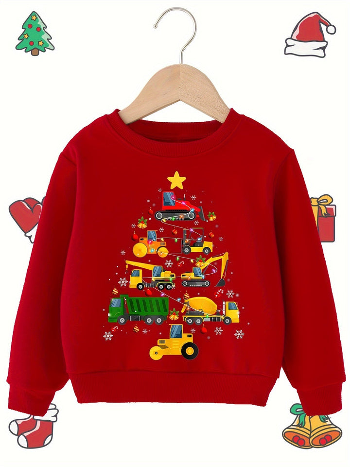Comfortabel jongens sweatshirt met een vrolijke kerstboom afbeelding, perfect voor kerst.