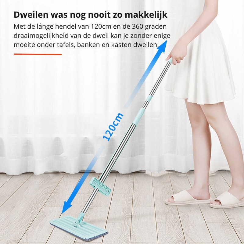 Microvezel dweil met zelf-knijpfunctie voor moeiteloos schone en droge vloeren. Perfect voor snel en streeploos schoonmaken.