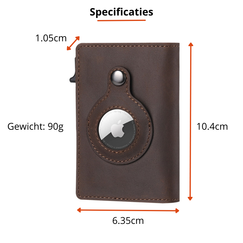 Stijlvolle zwarte AirTag portemonnee, ideaal cadeau voor mannen, met veilige creditcardhouder en compact design.