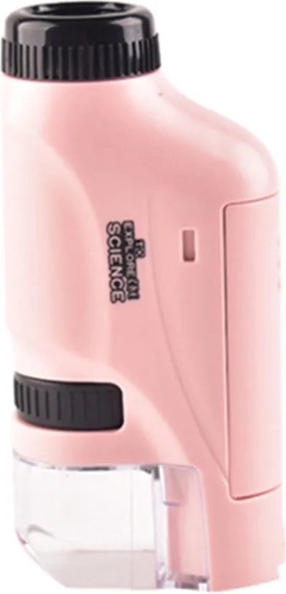 Compacte draagbare microscoop voor kinderen met 60x-120x vergroting, in diverse kleuren voor urenlang ontdekplezier.