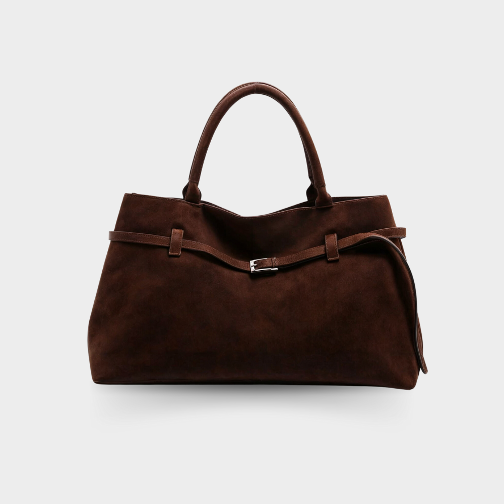 Bruine dames handtas van synthetisch suède met elegante gesp, ideaal als schoudertas of shopper voor dagelijks/zakelijk gebruik.