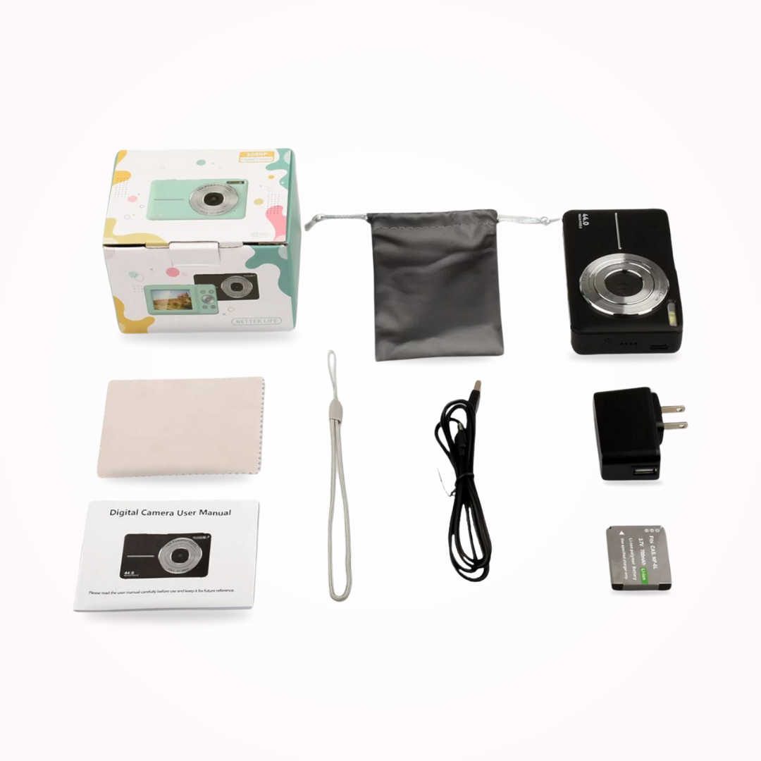 Vintage look digitale camera, met 32GB opslag voor hoge resolutie foto's en video's.