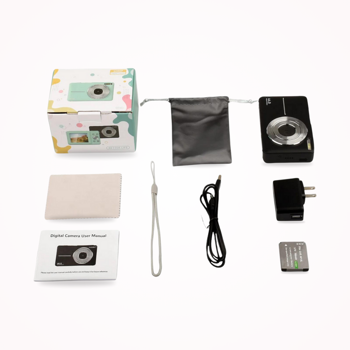 Vintage look digitale camera, met 32GB opslag voor hoge resolutie foto's en video's.