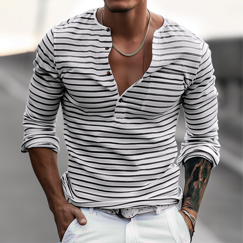 Comfortabel heren Henley shirt met lange mouwen, gestreept dessin, ideaal voor casual looks.