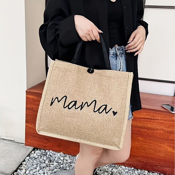 Trendy 'Mama' schoudertas van jute, een perfect moederdag cadeau. Ruime en stijlvolle dames tas.