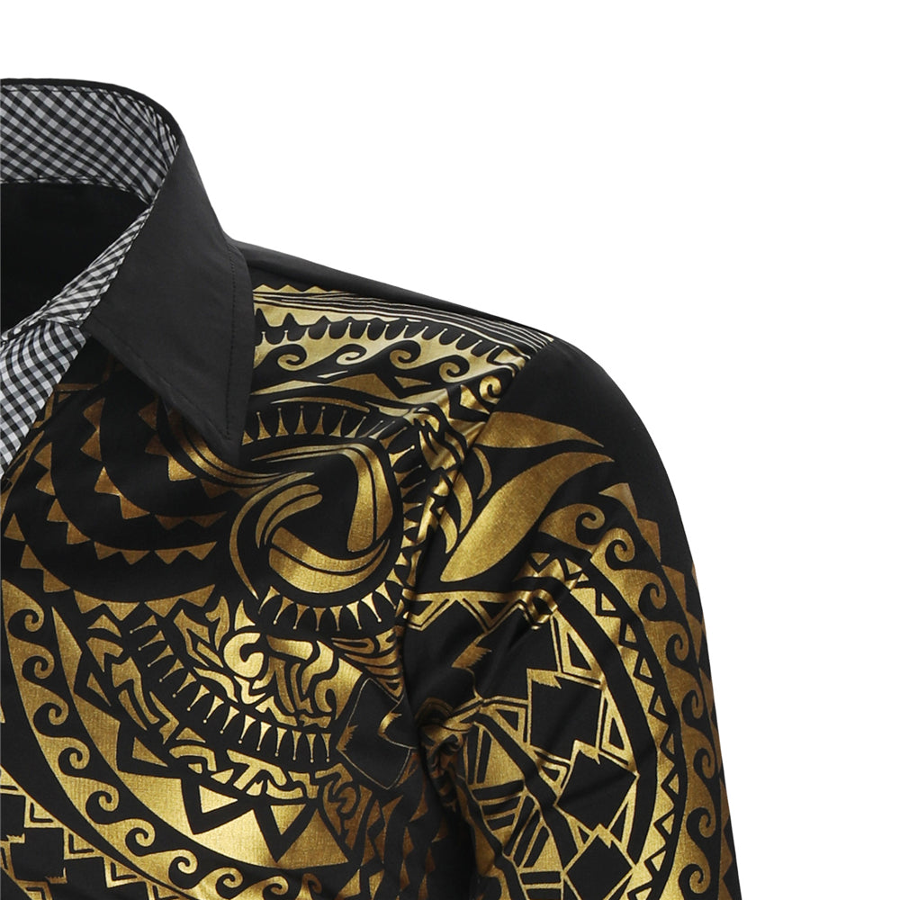 Luxe heren slim fit overhemd met schitterende gouden details, perfect voor een elegante en feestelijke outfit.